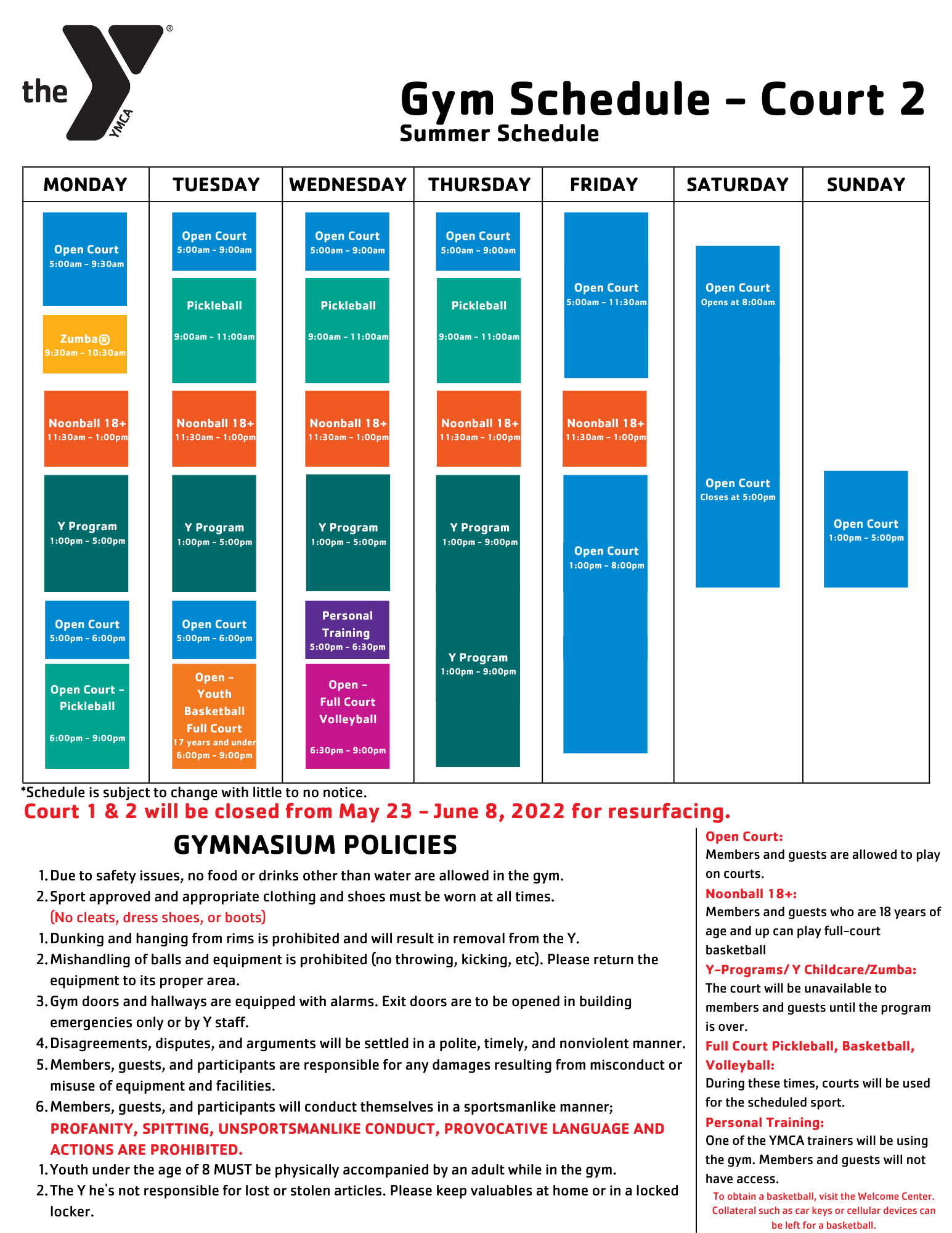 Facility Schedule YMCA San Angelo